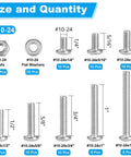 304 Stainless Steel 10-24 Phillips Pan Head Machine Screws Nuts Washers Kit for DIY Projects and Home Fixes, various sizes shown