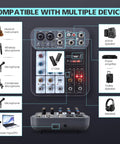 4 Channel DJ Audio Mixer With 2 Mic Inputs REC And Tape Built In DSP Effects Dope Headphone Monitor Bluetooth USB MP3 Input 48V Phantom Power XLR And One Quarter Inch Interfaces Stereo Karaoke DJ Studio For Live Streaming And KTV Stage compatible with multiple devices