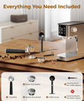 Semi Automatic Espresso Machine With 20 Bar Pressure And Built In Activated Carbon Water Filter Cutting Chlorine For A Crystal Clear Flavor Kick Daily Morning Fuel Compact Countertop Setup with included accessories on wooden table.