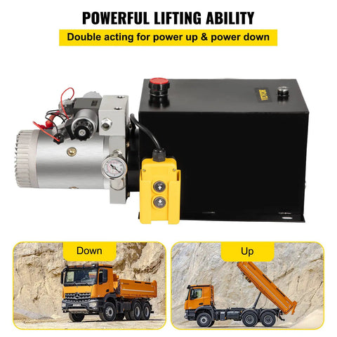 Beefy 12V DC Hydraulic Pump Dual Acting Unit With 11.4L Tank And Brass Gauge for dump trucks, trailers, aerial work platforms