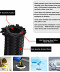 Detailed view of 12AN 10Ft Universal Braided Stainless Steel Fuel Line Kit with Nylon CPE Hose and components
