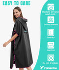 Woman wearing Hooded Towel Changing Poncho For Surfing And Outdoor Adventures On The Go Privacy Robe With Front Kangaroo Pocket
