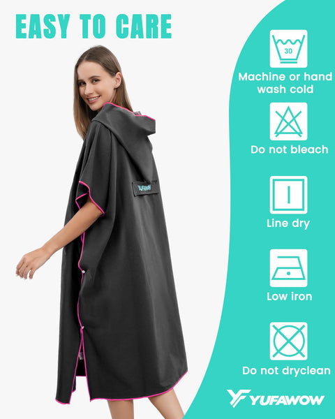 Woman wearing Hooded Towel Changing Poncho For Surfing And Outdoor Adventures On The Go Privacy Robe With Front Kangaroo Pocket