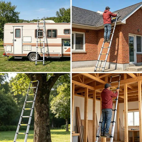 10.5 Ft Telescoping Aluminum Ladder Lightweight Extension For Diy And Home Projects, Rust Resistant Thickened Tubes, Built For Stability, EN131 Compliant, Portable And Easy To Carry, Multi Position, Anti Slip Feet, used for roof and indoor work
