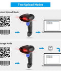 Portable Wireless 1D 2D Barcode Scanner With Stand For Quick Paper And Screen Scans demonstrating instant and storage modes