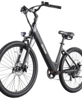 26 Inch Electric Bike With 350W Brushless Motor Up To 20 MPH, 30 Mile Pedal Assist Range, Front Shock, 7-Speed, Adjustable Seat, Black
