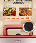 3-In-1 Sandwich And Waffle Maker With Removable Nonstick Plates, 1200W Panini Press showing 5-gear temperature control dial