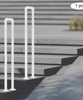Built Tough U Shaped Stair Handrail Featuring Smooth Powder Coated Metal Body And Spaced Anchor Plates For Heavy Duty Wall Mount Step Guardrails That Never Skimp On Stability on outdoor steps.