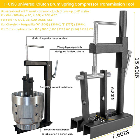 Universal Clutch Drum Spring Compressor Kit With J36418C And ST1503 Teflon Seal Installer Resizer for GM Transmissions tool dimensions