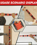 Collage showing Pro Grade Folding Level With 5 Sections in use on flat and angled surfaces, highlighting its foldable design and magnetic aluminum feature.