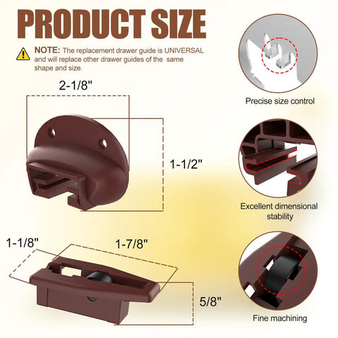 Rite-Trak II Drawer Slides Replacement Upgrade 10 Pack Universal Fit for Vaughan Bassett Legacy Pulaski Amish Danish Broyhill Ashley Pottery Barn and More Smooth Glide Drawer Hardware, brown plastic drawer slide, 2-1/8 in