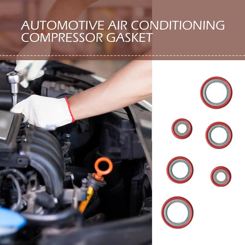 Shop Grade 30 Piece Car Air Conditioning Gasket And Seal Assortment Set 3 Sizes compressor port O rings for repair, red rubber gaskets displayed.