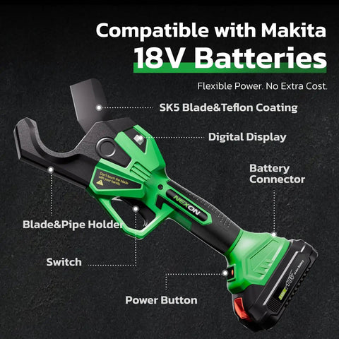 Cordless 18V PVC Pipe Cutter With LCD Display And Rechargeable Battery, Ratcheting Pipe Shear Cuts Up To 1-1/2 Inch
