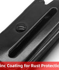Close-up of black zinc-coated steel hanger from Heavy Duty E Track J Hooks Set For Enclosed Trailers And Cargo Vans X Track Compatible Steel Hanger Anchors 12 Piece Trailer Storage Gear With Spring Fittings Black