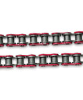 Beefed Up Heavy Duty 420 Motorcycle Chain With Breaker 140 Link Standard Roller Drive Chain close-up on metal links