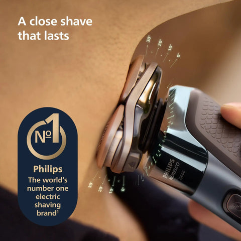 Wet And Dry Electric Shaver With SenseIQ Tech, Lift And Cut System, 360 Rotating Dual Blades, Beard Styler, Close Shave For Neck And Under Nose, Waterproof And Washable, All Day Battery, A Total Grooming Game-Changer, Model X9001-91 close-up shaving neck