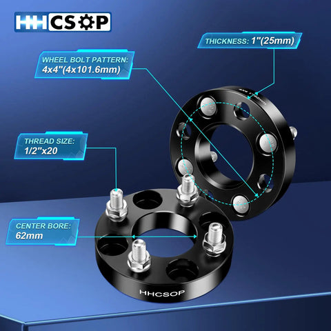 1 Inch Wheel Spacers For EZ GO Club Car Golf Carts And ATVs 4x4 Bolt Pattern 4 Pack 4x101.6mm Hub Bore 62mm 1/2x20 Studs Black Adapters