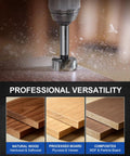 Knockout 2 Pack Of Half Inch Forstner Bits With Multi Tooth Heads For Dead On Accuracy And Slick Flat Bottom Wood Holes Perfect For Cabinet Building And Fine Woodworking Jobs That Work Like A Charm showing drilling in wood.