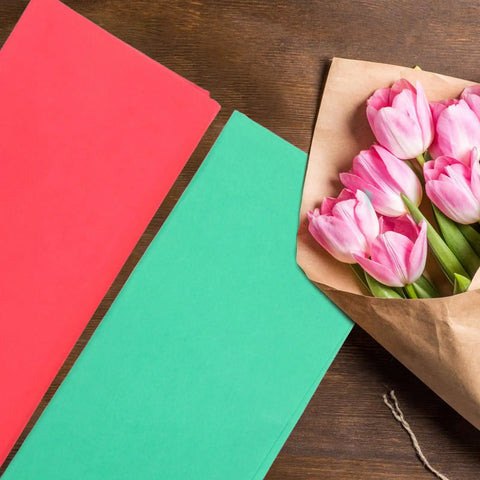 Ultra Thin Tissue Paper Sheets 66x50cm 40 Pack With High Light Transmission for Crafting next to floral wraps on table