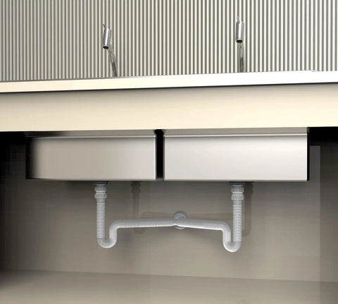 Expandable Flexible P Trap For Kitchen Sink One And A Half Inch With Two Female Threaded Nuts Easy Install Diy Friendly Includes Gaskets And Mounting Brackets Fits Standard Drains And Quick No Fuss Plumbing in use under double sink