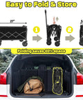 Ultra Portable Collapsible Wagon Cart With Wheels, 360Lb Load Capacity, folding utility wagon stowed in car trunk