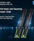 Smooth As Butter 16 Inch Push To Open Auto Rebound Soft Close Drawer Slides with stainless steel finish.