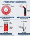 Top Tier 8Pc Diamond Tile Hole Saw Kit With Grout Bit And M14 Adapter For Stone, Tile, Brick Drilling On Angle Grinder Or Power Drill For Tough Home Renovation Jobs This Set Cuts Like A Dream And Never Gets Dull. product specifications showing 115mm disc, 53mm core bit, and M14 adapter