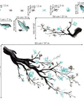 Watercolor Blue Flower Wall Decals With Birds And Tree Branches For Living Room And TV Backdrop Dope Easy Peel And Stick Removable Waterproof Wall Sticker Decor For Modern Home