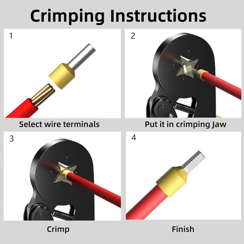 Crimping instructions using Wire Ferrule Crimping Tool Kit with Self Adjusting Crimping Tool and 1200 pcs Wire Terminals