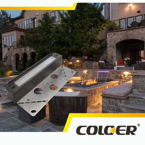 7 Inch LED Hardscape Lighting Kit With 5W Output Outdoor Step Lights installed on stone stairs, evening scene