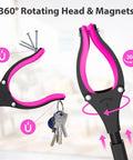 36-inch pink foldable reacher grabber tool with 360° rotating jaw and two magnets, lightweight for seniors.