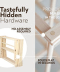 Badass Professional Grade Solid Maple Clothes Drying Rack Heavy Duty Collapsible Air Dryer showing folding design and hidden hardware.