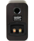 Rear view of RB42 Reference Bookshelf Speakers With 4 Inch Woofer And Silk Tweeter, Dark Walnut Pair, showing input ports.