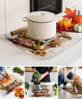 Fall Thanksgiving Sunflower Cow Themed Dish Drying Mat For Kitchen Counter Absorbent Microfiber with cookware and autumn decor