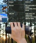 High Power 10x42 Monocular for Adults Waterproof Compact Telescope With Tripod and Smartphone Adapter held in forest view