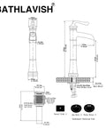 Technical diagram of Vessel Sink Faucet With Waterfall Style In Brushed Nickel, Tall Farmhouse Style Bathroom Faucet with dimensions.