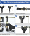 Chain breaker tool instructions for installing 420 Chain Replacement, 132 Links, Heavy Duty For 50cc To 150cc Mini Bikes, ATVs and more.