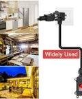 Inline Cord Switch With 3 Point 3 Foot 14 AWG Cable Three Pronged Piggyback Plug Waterproof IP67 Extension Cord On Off Power Switch With Red LED Rocker Button For Outdoor And Indoor Use, shown with plug and switch