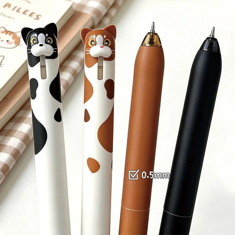 4 Pack Cute Cat Gel Pens Retractable 0.5mm Black Ink Writing Pens For Kids Teens Students And Grownups, Kawaii Kitten Cartoon Pen Set