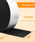 Two Pack 33Ft Foam Pipe Insulation Wrap With Self Adhesive Waterproof Aluminum Foil, 2 inch wide, showing roll dimensions.