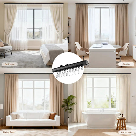 Heavy Duty Ceiling And Wall Mount Curtain Track System For 6 To 9 Ft Black Finish With Quiet Glide Rollers in various rooms