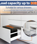 Top Shelf 12 Inch Undermount Drawer Slides With Smooth As Butter Soft Close Action Rock Solid Full Extension Slide Hardware Built Tough For Kitchen Cabinets And Pantry Drawers with load capacity 80lbs in a modern kitchen drawer.