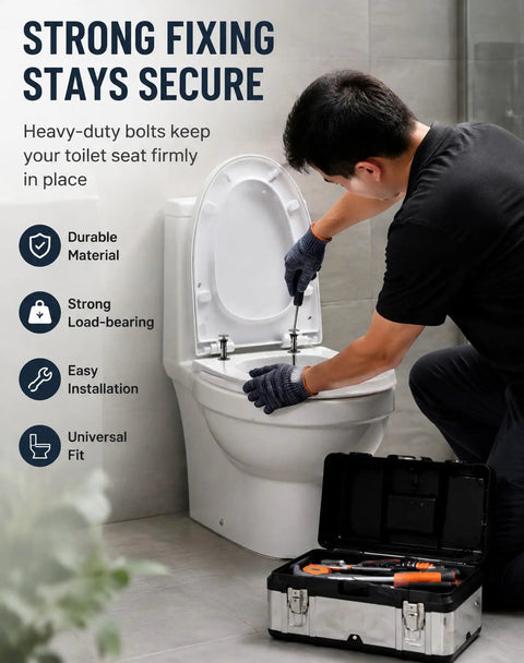 Heavy Duty Toilet Seat Fastener Bolt Kit 8 Piece Set Universal Replacement For Loose Or Damaged Seats Stainless Steel Mounting Hardware For Easy Install installed on toilet seat