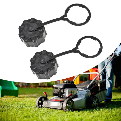 Pack Of 2 Threaded Drain Covers With Tethers For Sprayers, Leakproof Tank Caps, Black, Lawn And Garden Use, Over Lawn Mower