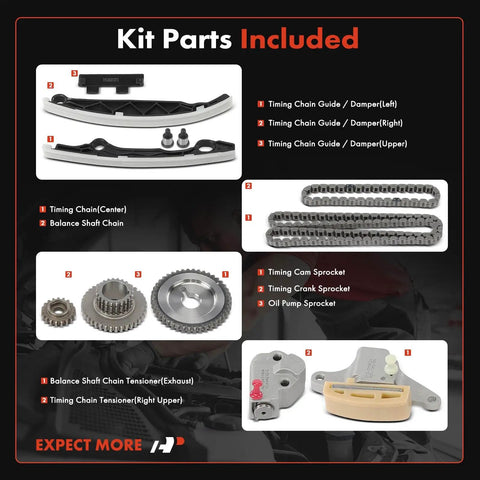 Diagram of 10-Piece Engine Timing Chain Kit With Tensioner, Guide And Sprocket For 2.5L Nissan Altima 2010-2013 And Rogue 2010-2015