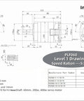 Technical drawing of Beefy Planetary Gearbox Reducer 5:1 With Low Backlash 7 Arcmin, 4000 RPM for 60mm Servo Motors, 14mm and 11mm shafts.