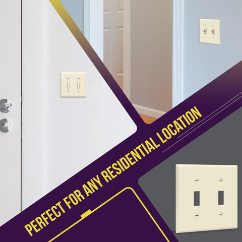 Toggle Light Switch Wall Plate With Gloss Finish, 2-Gang, 4.50 By 4.57 Inches, Unbreakable Polycarbonate Thermoplastic, Light Almond