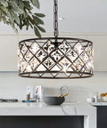 Dope Black Crystal 3 Light Chandelier For Dining Room And Living Room with glam crystals in modern kitchen setting