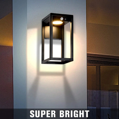 Aluminum Solar Wall Light With Motion Sensor 3 Lighting Modes Dusk To Dawn IP44 Waterproof Outdoor Wall Sconce glowing at night