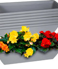 Six Pack 24 Inch Window Box Planters With Shelf Insert, large rectangular plastic flower boxes with colorful flowers